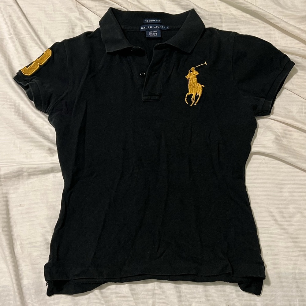 Ralph Lauren Black Polo Shirt with Gold Pony Logo
